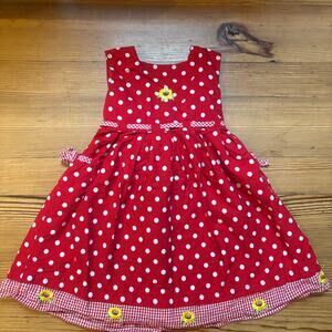 Blueberi Boulevard red white polka dot sunflower sleeveless girls dress SIZE 4